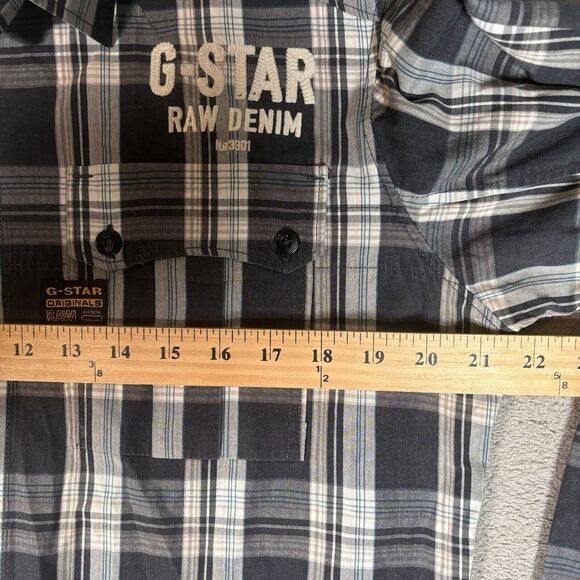 G Star Raw Plaid Button Up Shirt Men’s Size XL Embroidered Windowpane - Picture 8 of 11